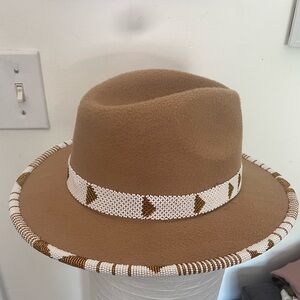 Tan Fedora Hat with Beaded Band